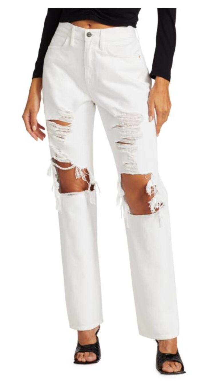 FRAME White Le Hollywood High-Rise Distressed Jeans | 32